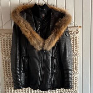 Rudsak Black Leather Jacket with Fur Trim